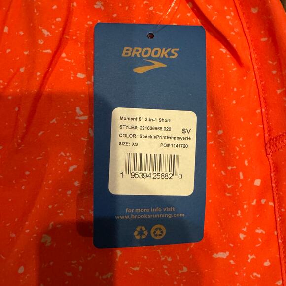 Brooks Moment 5” 2-in-1 Running Shorts Speckled Orange Size XS NWT - Picture 4 of 4